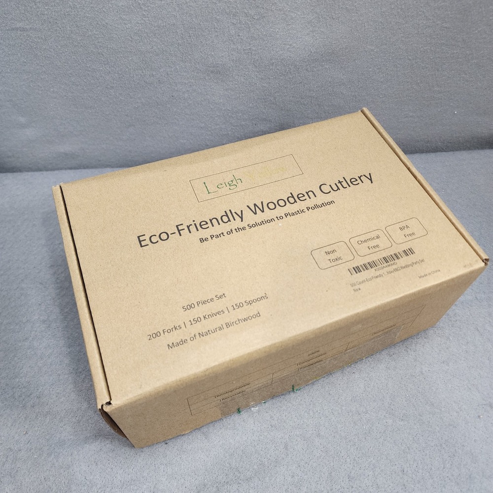 Leigh Yellow Wooden Cutlery Set Natural Eco-Friendly Birchwood 500 Piece Set NEW
